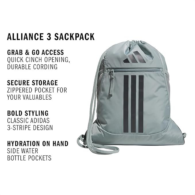 adidas Alliance Sackpack – Drawstring Backpack for Sports, Small Gym Bag