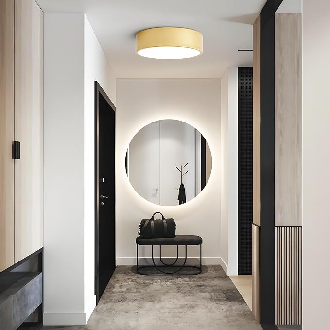 Dimmable Modern Flush Mount Ceiling Light Fixture,5CCT,11.81 inch | Painted Gold Round LED Ceiling Lights Fixtures, 2700K-6000K Lighting for Kitchen Hallway Bedroom Laundry Room Entryway Closet
