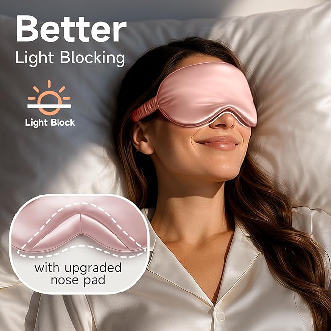 Umisleep Sleep Mask in Certified Mulberry Silk, 22 Momme 6A Soft Eye Masks for Sleep, Adjustable Sleep Masks for Women Men, Light Blocking Sleeping Mask, Silk Eye Mask for Sleeping, Blindfold, Pink