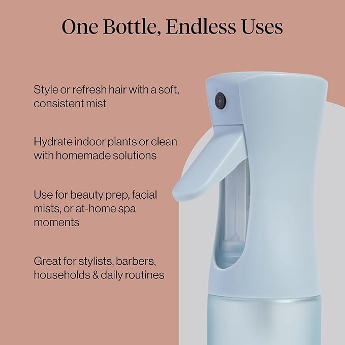 Kitsch Continuous Spray Bottle for Hair – Fine Mist Water Mister & Water Spray Bottle – Recycled Hair Spray Bottle – Spray Bottles for Cleaning, Styling, Plants & More – Haze Blue, 150ml