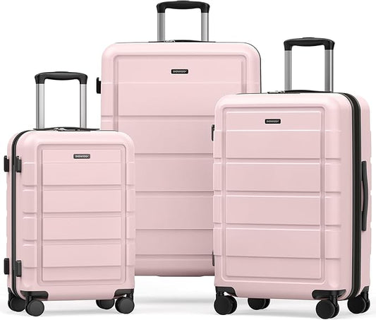 SHOWKOO Luggage Sets 3 Piece Expandable 100% PC Durable Hardshell Suitcase with Wheels TSA Lock Lightweight Luggage Pink