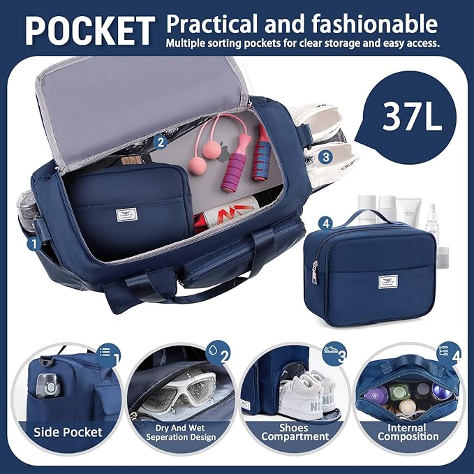 FIORETTO Women's Gym Duffle Bag with Shoes Compartment, 30L Capacity, Ideal for Travel, Gym, Sports, Duffel, Weekender