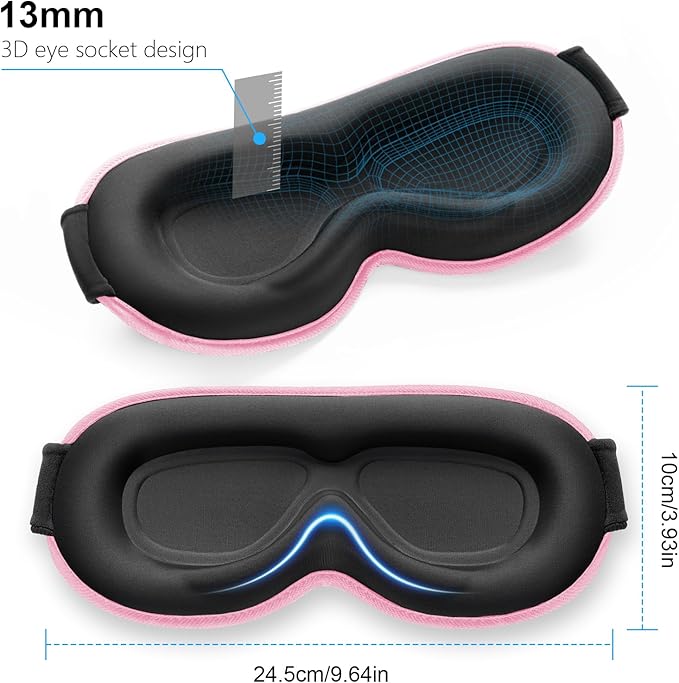 Gritin 100% Blackout Sleep Eye Mask for Women Men,Zero Eye Pressure Sleeping Mask-Ergonomic Design 3D Cutout Eye Movement and Eyelash Friendly Night Blindfold,Ultra Soft&Comfortable for Sleeping-Pink