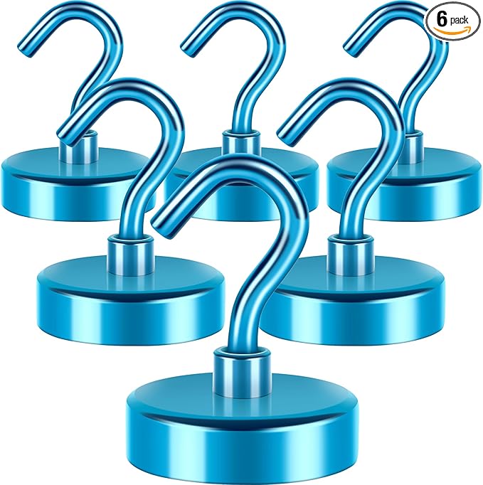 Neosmuk Magnetic Hooks,Heavy Duty Earth Magnets with Hook for Refrigerator, Extra Strong Cruise Hook for Hanging, Magnetic Hanger for Curtain, Grill(RoyalBlue, 6 Pack)