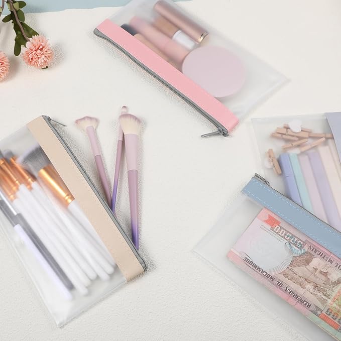 4 Pcs Clear Zipper Pouches, 8.26 x 4 Inch Mini Makeup Bag Waterproof Money Bags with Zipper Pocket Coin Pouch Clear Pencil Pouch Multi-Purpose Storage Bags for Purse Keys Toiletries Office Supplies