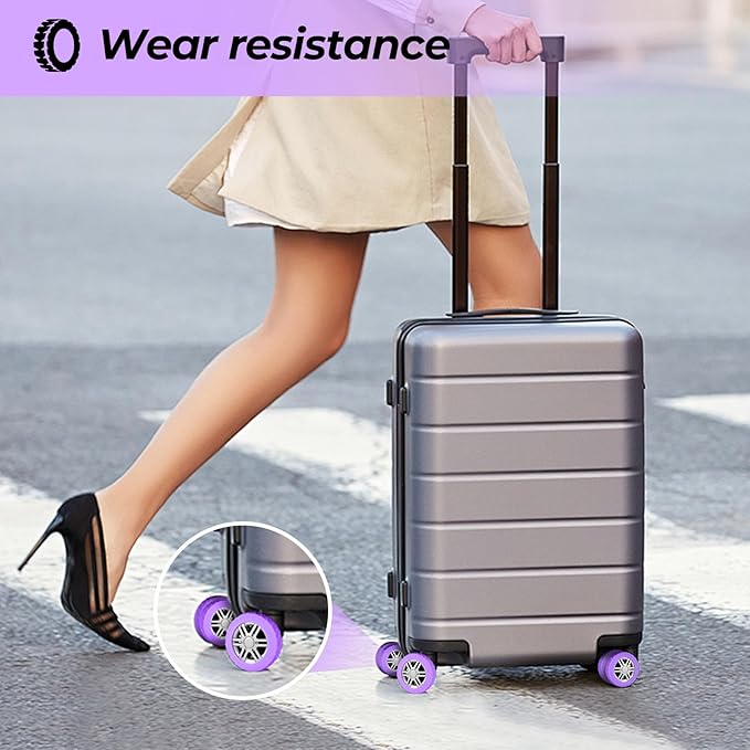 8-Piece Silicone Luggage Wheel Covers-For Dual-Row Spinner Wheels (2.0"-2.4") Diameter Only-Reduces Noise and Prevents Scratches-Designed for Wheels with a Top Clearance Greater Than 0.12"(Purple)