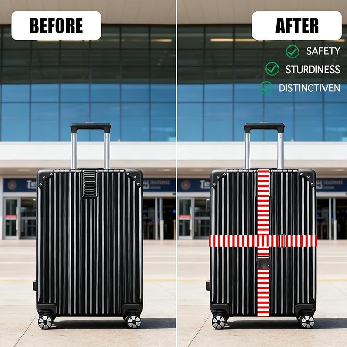 Nuxovilar Luggage Straps for suitcases red White Vertical Stripe Polyester 1.96x90.5inch 2 Set Suitcase Cargo Strap Travel Accessory Airport Hotel Road Trip