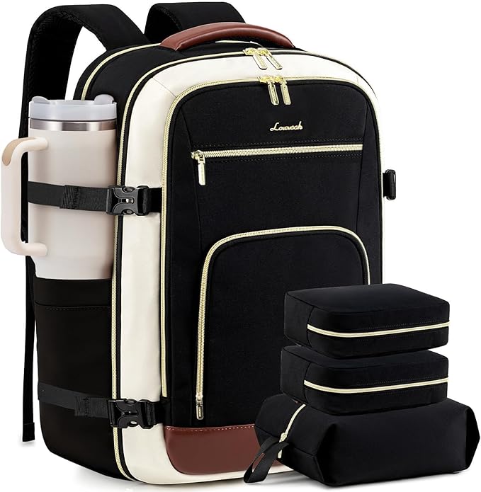 LOVEVOOK 50L Travel Backpack for Women Flight Approved, Carry on Backpack for Airplanes, TSA Personal Item Travel Bag, Waterproof 18 Inch Laptop Backpack, Business Weekender Overnight Daypack, 4Pcs