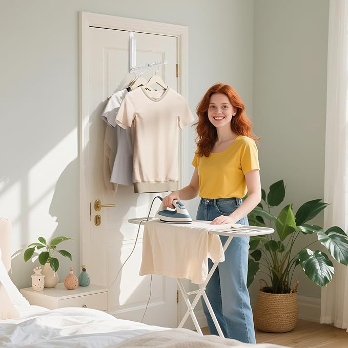 BAKON Over The Door Hanger Folding Clothes Drying Rack, Double Fold Hanging Door Hooks Coat Rack for Indoor Laundry Room Compact Small Space Foldable Portable Clothing Hanger Hook Collapsible- 1 Pack