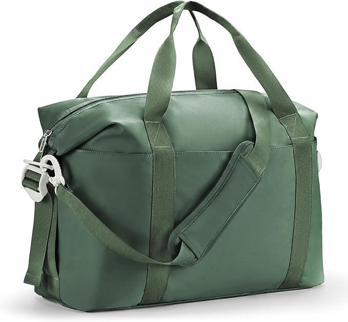 Percover Weekender Travel Duffel Bag for Women, Lightweight Soft-Structure 33L Carry-On, Water-Resistant Nylon with Shoulder Strap & Trolley Sleeve, Personal Item Friendly, Forest Green