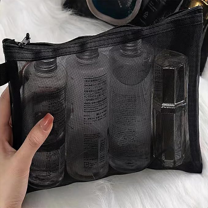 OZY 10 Pieces Nylon Zipper Mesh Pouch,Cosmetic Bags,Zipper Bags for Organizing Storage,Puzzle, Board Games,Multipurpose Travel Bags and Office Supplies (Black)