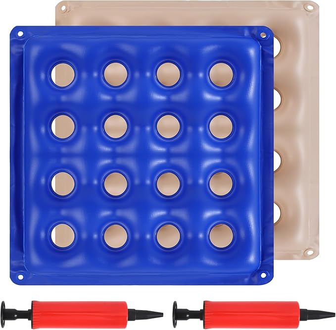 2-Pack Inflatable Seat Cushions, Pressure Relief Waffle Cushion, Ideal for Long Sitting, Office Chairs, Car Seats, Wheelchair Cushions, Comes with 2 Air Pumps, Portable and Comfortable