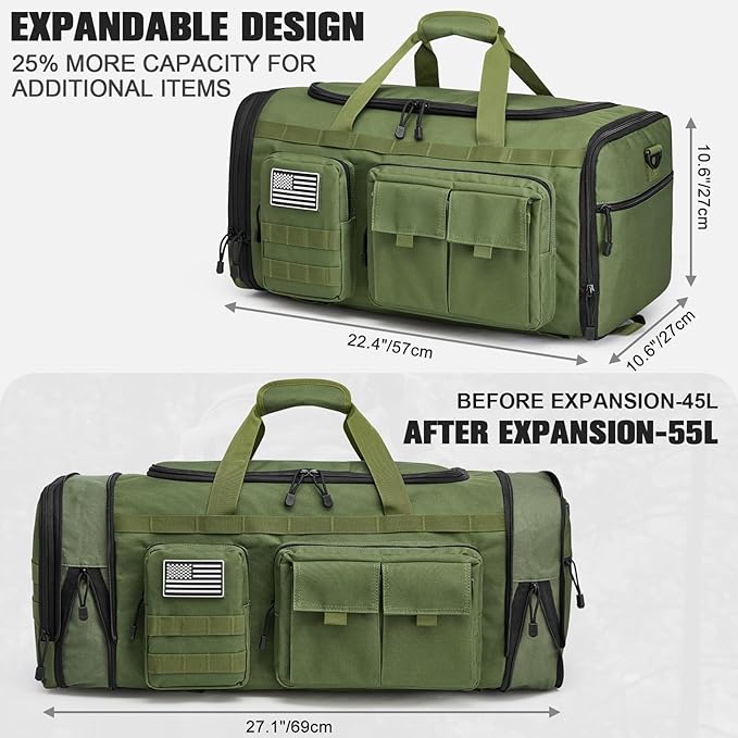 G4Free 3-in-1 Duffle Bag for Travel, Large Gym Duffle Backpack for Men Women with Shoes Compartment and Wet Pocket, Green