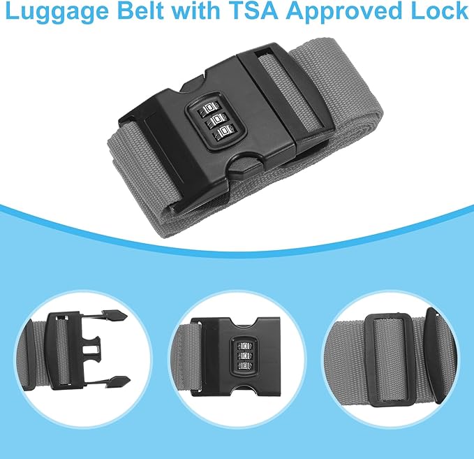 PATIKIL Luggage Straps, Suitcase Straps Adjustable Luggage Belts Strap with Combination Lock for Luggage Suitcases Travel, Gray