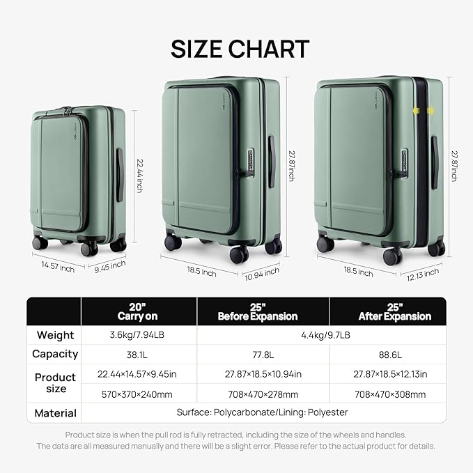 NINETYGO Medium Checked Luggage 25 Inch, Flat Top Opening Check In Luggage with Cup Holder, Expandable, Lightweight PC Hard Shell, TSA Lock, 360° Spinner Wheels (Creamy Matcha Tea)