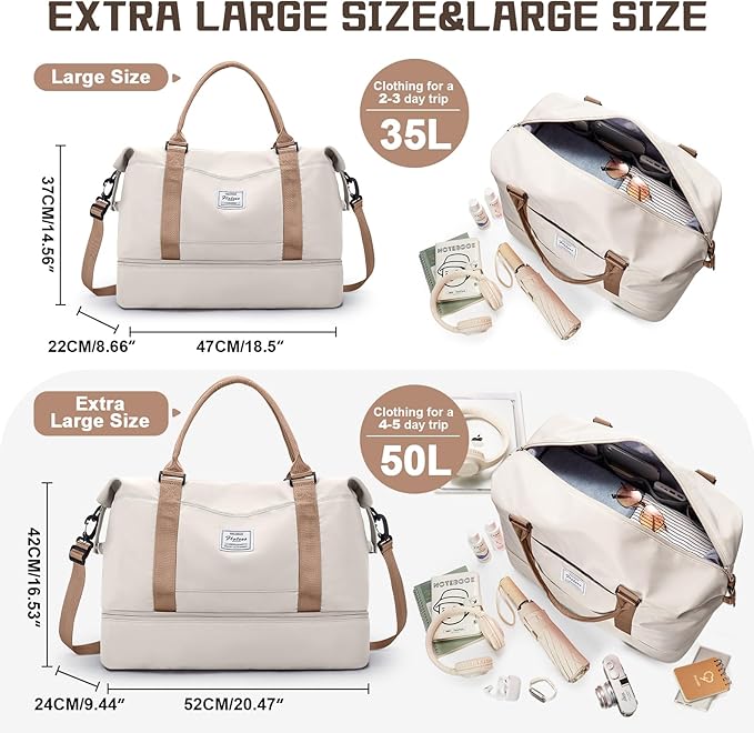 Travel Duffel Bag with Shoes Compartment, Overnight Weekender Bags for Women, Carry on Personal Item Travel Set