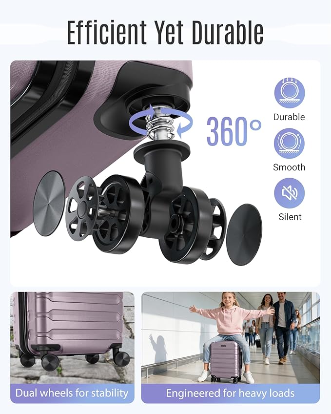 LIGHT FLIGHT Carry On Luggage 22x14x9 Airline Approved, Expandable Carry On Suitcases with Wheels, Lightweight Luggage, Durable Hard Shell 20 Inch Rolling Suit Case for Men Women Travel,Rose Purple