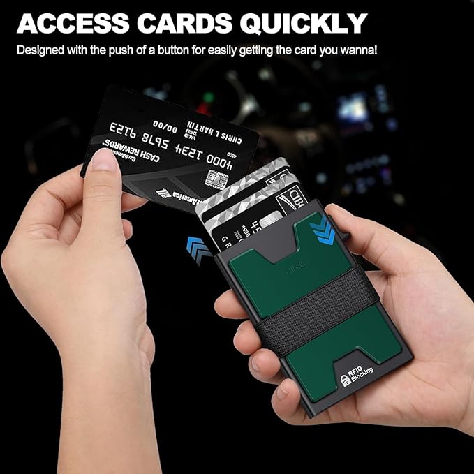 SEMORID Slim Aluminum Card Holder Wallet for Men, Durable Expandable Backplate, RFID Blocking Minimalist Metal Pop Up Wallet, Holds 12+ Cards Plus Cash