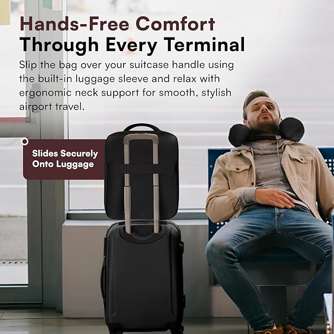5-in-1 Travel Pillow and Blanket Set – Memory Foam Neck Pillow, Airplane Travel Essentials with Plush Blanket, Eye Mask, Earplugs & Waterproof Bag