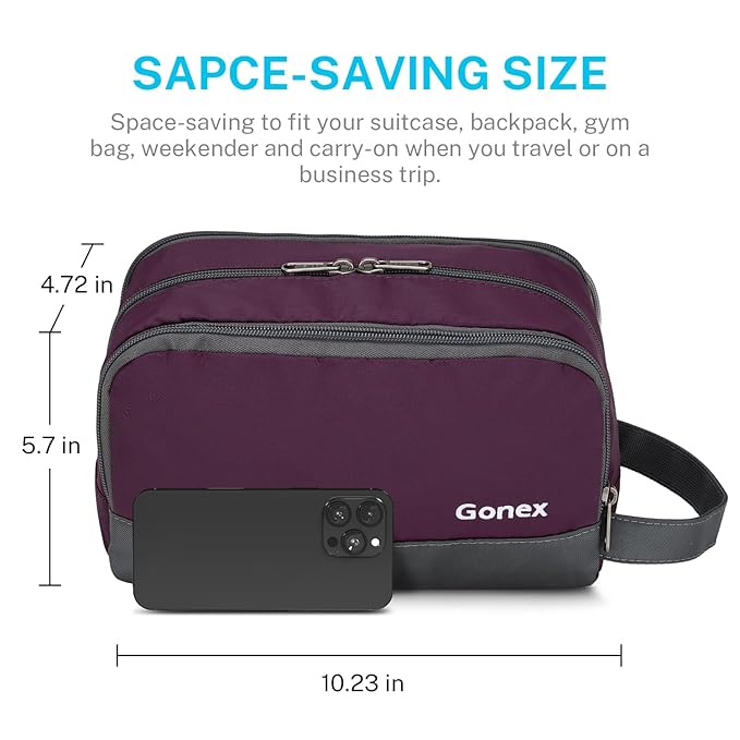 Gonex Travel Toiletry Bag Nylon, Toiletries Kit Shaving Bag Toiletry Organizer Burgundy