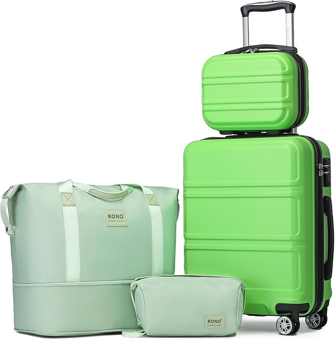 Kono Luggage Set 4 Piece Carry On Lightweight PC+ABS Hardside Luggage with TSA Lock Spinner Wheels Carry On Suitcase Apple Green