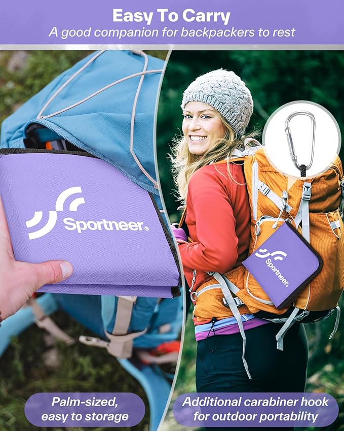 Sportneer Sitting Pad: Lightweight Waterproof Folding Seat Pad for Backpacking, 15.75'' x 15.75'' Portable Camping Seat Mat for Hiking, Picnics Beach & Outdoor Use, 0.13lbs
