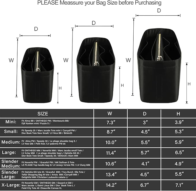 Purse Organizer Insert For Handbags, Purse Organizer With Zipper, Neverfull Organizer, Bag Organizer For Speedy Neverfull ONTHEGO Tote, Handbag and More (Silky Black, small)