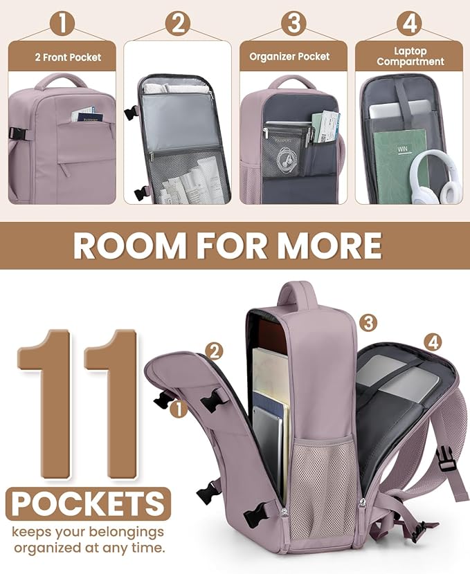 Pritent Travel Backpack for Women Man, Waterproof Laptop Backpack Travel Bag Airline Approved Carry on Weekender Overnight Bag Bookbag for Business,Travel, Work Fits 17.3 inch Laptop(Large,Purple)