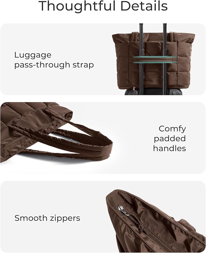 BAGSMART Expandable Tote Bag for Women, Puffer Work Tote Handbag, Quilted Carry On Bag for Travel Gym