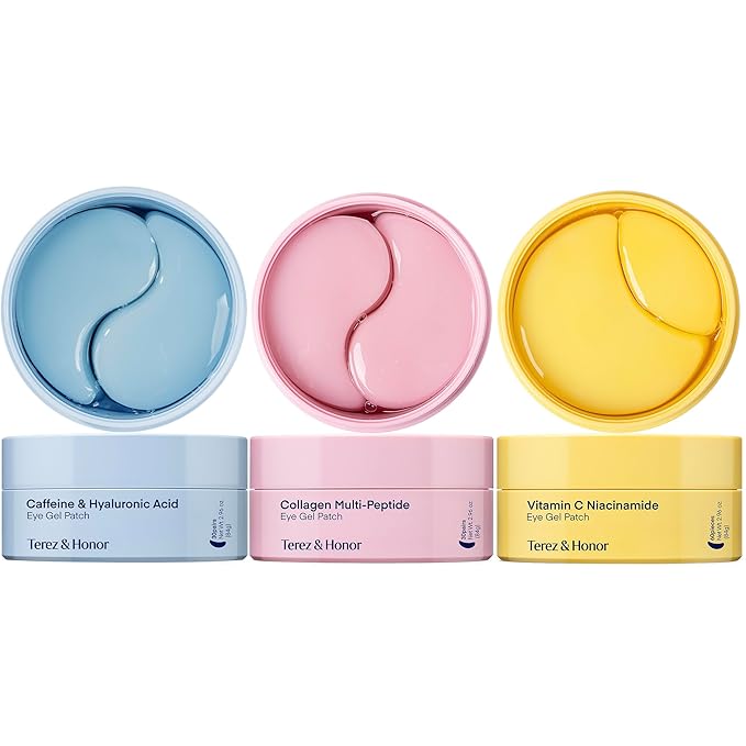 TEREZ & HONOR Eye Patches Gift Set - 3-Pack (x 60 Pcs) Korean Hydrogel Eye Masks with Caffeine, Collagen & Vitamin C - For Puffy Eyes, Dark Circles, Fine Lines, Wrinkles & Bags, Travel Case Included