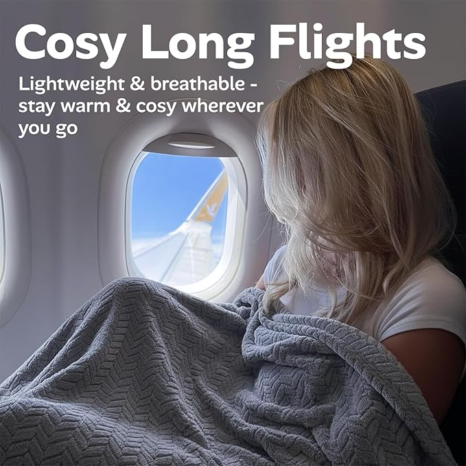 Proglobe Travel Blanket and Pillow - Ultra Soft Lightweight Fleece Blanket for Airplane, Car, Camping, Bus, Travel - Portable Cozy Blanket for Men, Women, Kids - Grey 42" x 68"