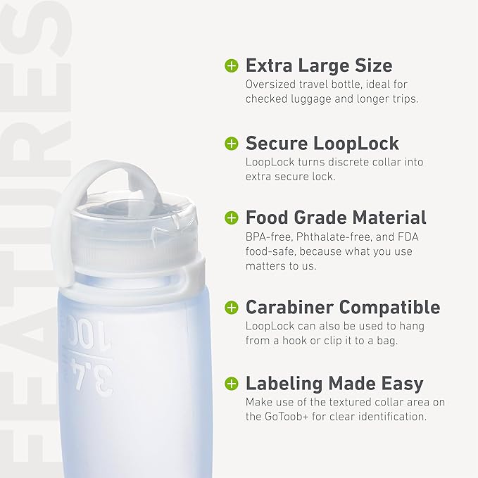 humangear GoToob+ (XL) | Refillable Silicone Travel Bottle | Locking Lid | Food-Safe Material | Green, XL (6 fl.oz.; 177ml)