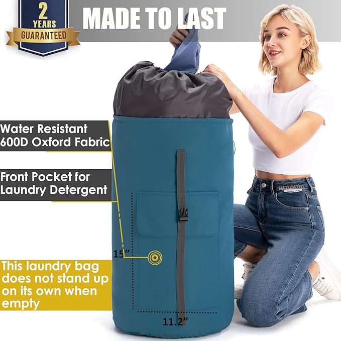 Backpack Laundry Bag, 115L Heavy Duty Extra Large College Laundry Backpack, Dirty Clothes Bag with Shoulder Straps, Laundry Hamper Bag with Drawstring Closure for College Dorm, Apartment Teal