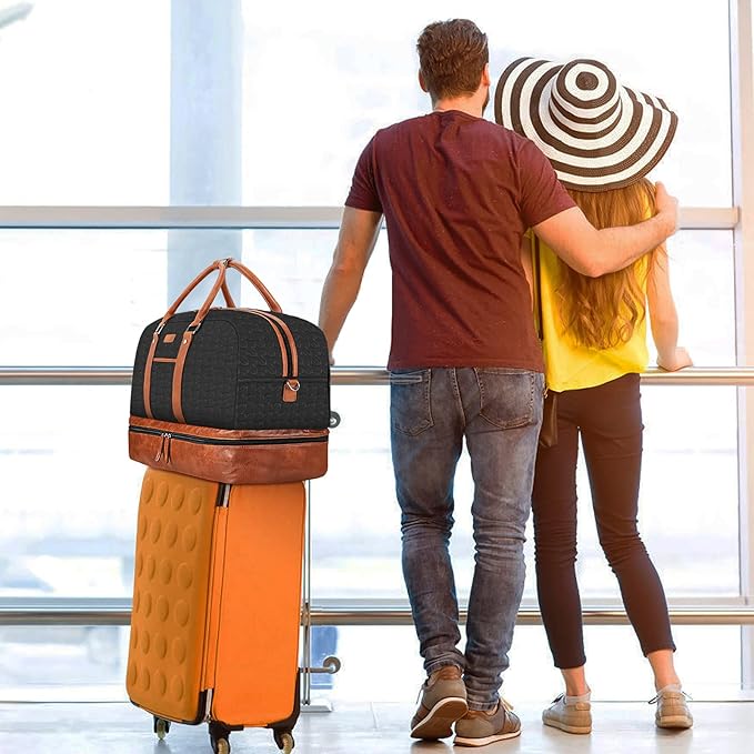 Weekender Bag for Women, Large Overnight Bag Canvas Travel Duffel Bag Carry On Tote with Shoe Compartment 21" 3Pcs Set