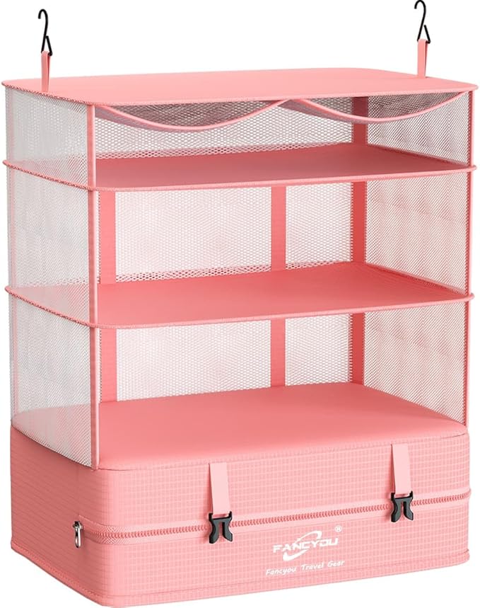 Compressible Packing Cubes Portable Hanging Closet Shelves 17"x12"x24" Extendable Travel Organizer Nylon Packing Bags for Suitcase