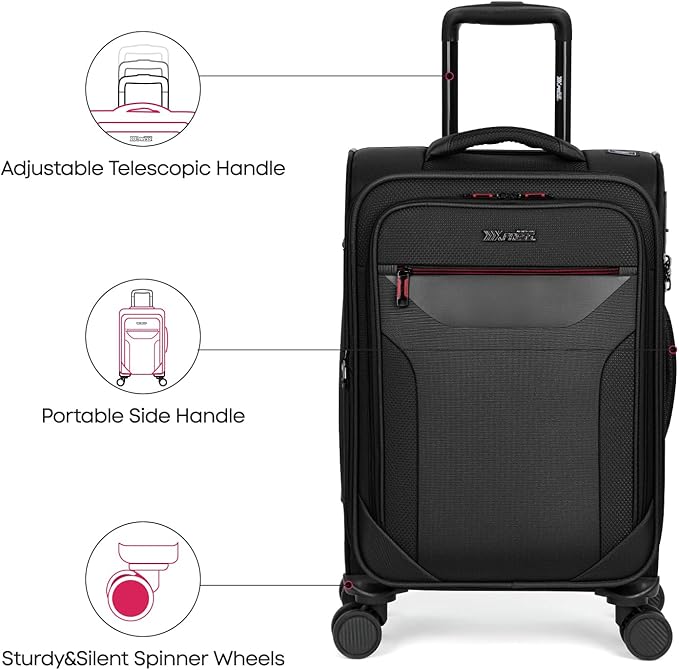 3PCS Set Softside Luggage Sets w/ Spinner Wheels,Expandable 20% Suitcase Upright Spinner Softshell w/TSA LOCK, Lightweight Durable Rolling Travel Luggage Set for Men/Women（Black,22in/28in/32in）
