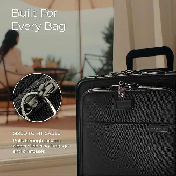 Briggs & Riley TSA Approved Cable Lock for Luggage & Suitcases - Travel Lock, 3 Digit Combination, Flexible Cable for Zippered Bags - Luggage Accessories, Smoke