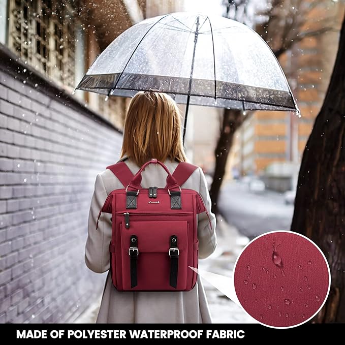 LOVEVOOK Laptop Backpack for Women Work Travel Backpack College Backpack Business Commuter Computer Bag Teacher Doctor Nurse Bags Purse, 17 Inch, Wine Red-black