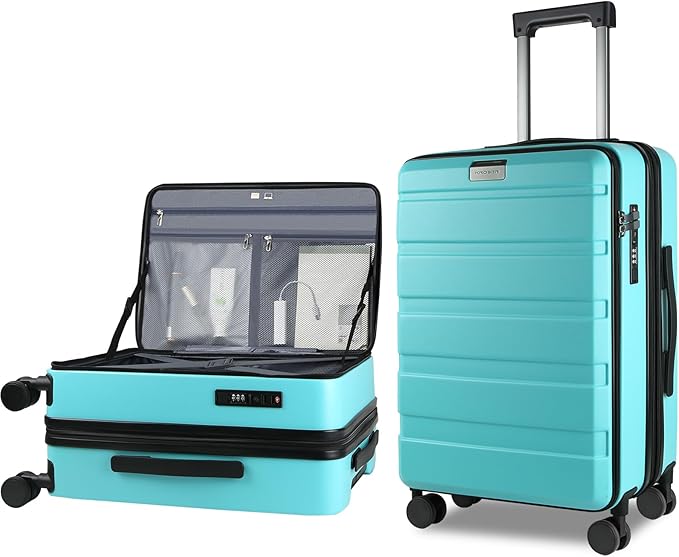 KROSER Carry On Luggage with Spinner Wheels & Built-in TSA Lock, Expandable Top Opening Hard Shell Suitcase Large Capacity Durable Rolling Luggage with USB Port, Carry-On 20-Inch, Lake Blue