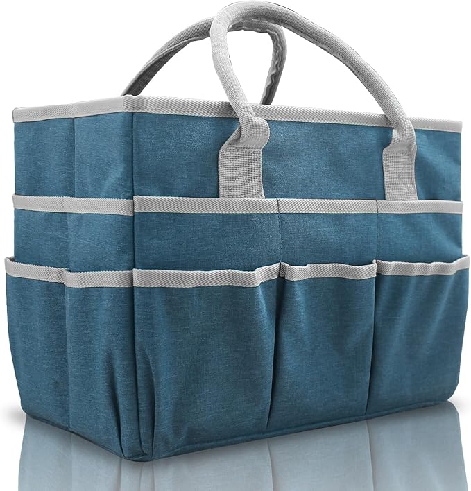 Cupohus Art Organizer Craft Storage Tote Bag with Pockets and Handles, Oxford Fabric Carrying Caddy for Teacher, Officer, Artist, Traveler, and more –Dark Green