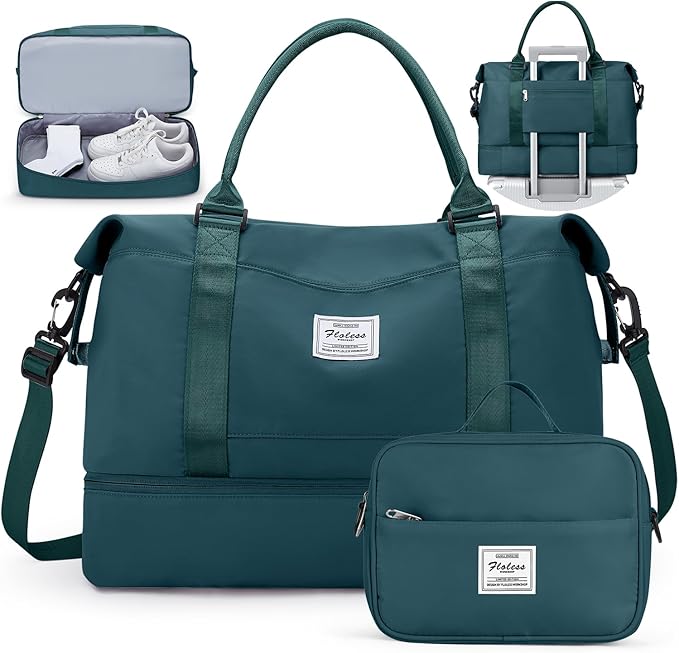 Travel Duffel Bag with Shoes Compartment, Carry on Overnight Weekender Bags for Women, For Spirit Airlines 18x14x8 Personal Item Bag