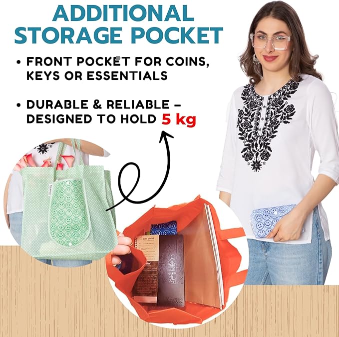 Bulkhunt 12 Pcs Foldable Shopping Bags Printed Bag with Handle for Grocery Vegetable Household Gift
