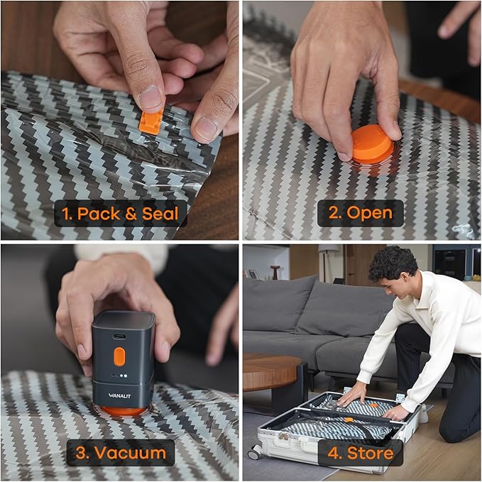 Travel Vacuum Storage Bags with Wireless Rechargeable Electric Pump, 12 Pack Travel Essentials Vacuum Seal Bags for Clothing, Space Saver Compression Packing Bags for Luggage, Suitcase, Backpack, Home