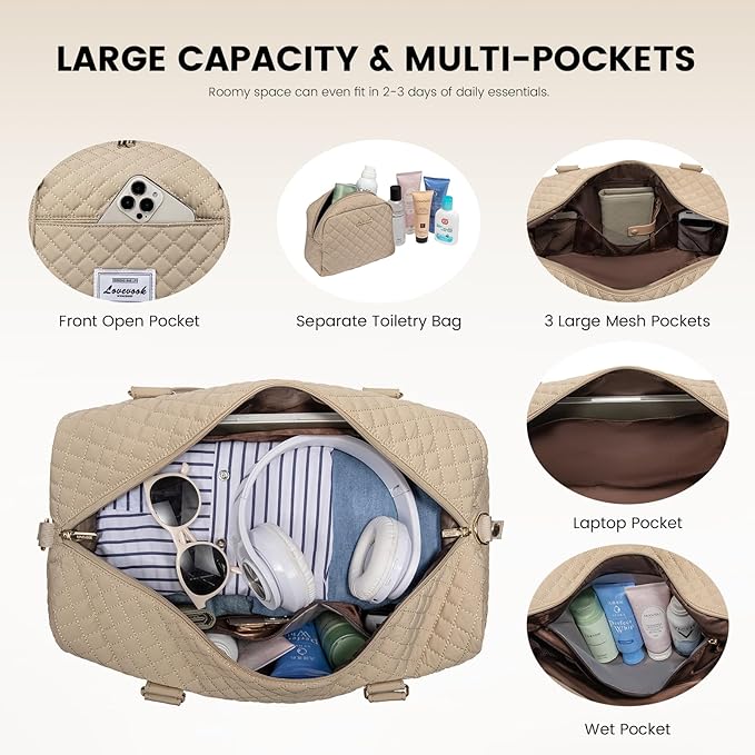 LOVEVOOK Travel Duffle Bag,Weekender Bags for Women with Shoe Compartment，Carry on Overnight Bag with Toiletry Bag,Gym Duffel Bag with Wet Pocket, Hospital Bags for Labor and Delivery