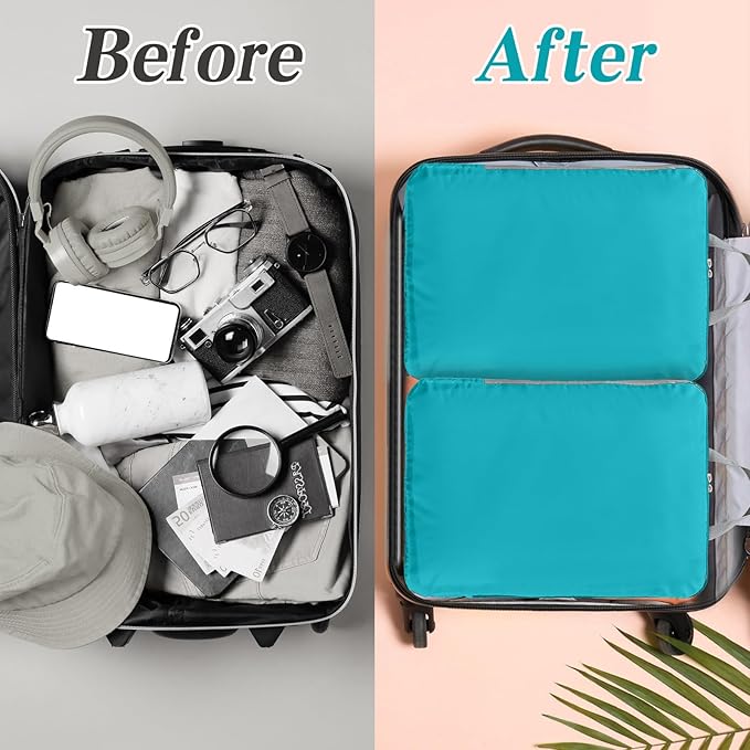 Hosuly 6 Pcs Ultralight Compression Packing Cubes for Travel 17.3 x 12.6'' XL Large Expandable Luggage Organizers for Save Space Family Long Trips (Blue)