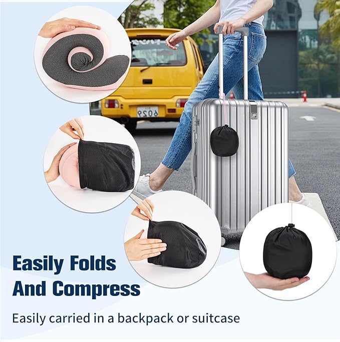Neck Pillow for Traveling, Travel Pillows for Airplanes,100% Pure Memory Foam Travel Neck Pillow, Adjustable Flight Pillow, Portable Plane Accessories with Eye Mask, Earplugs, Carry Bag