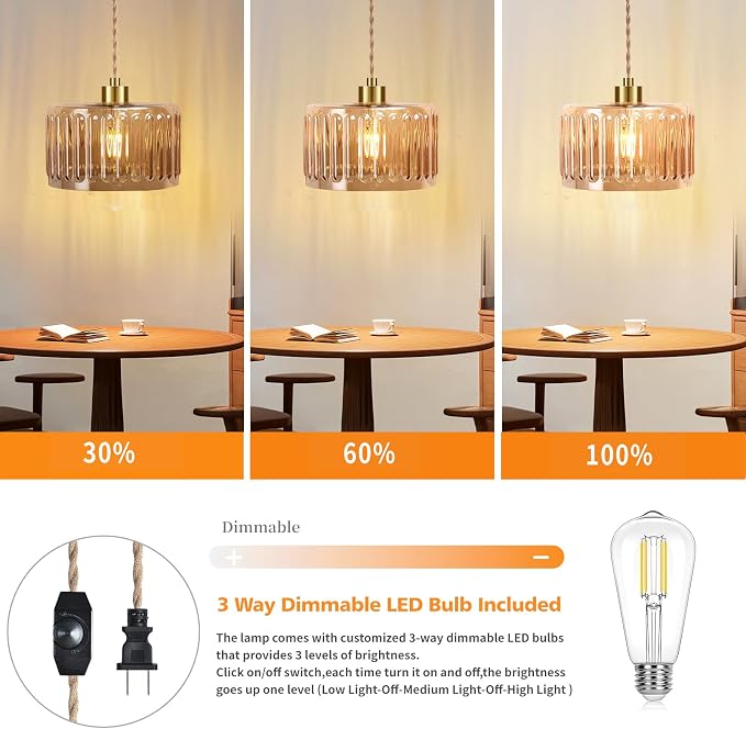 QIYIZM Plug in Pendant Light Hanging Lights with in Cord Mid Century Modern Gold Hanging Lamp Flower Glass Amber Vintage Dimmable Chandelier Ceiling Fixture for Living Room,Kitchen,Boho