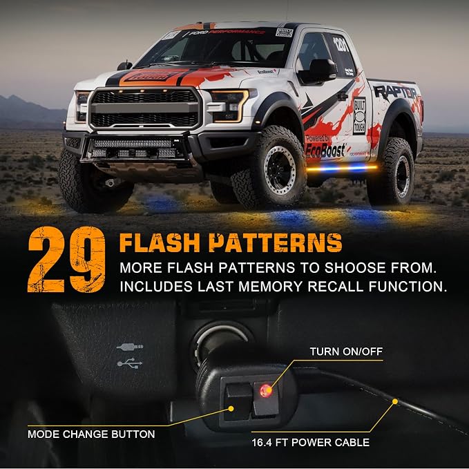 2PCS 60 inch Running Board Strobe Lights Truck Emergency Lights | 720 LED Amber Blue Warning Hazard Caution Safety Light Strip for Plow Trucks Construction Vehicles Pickup SUV JEEP