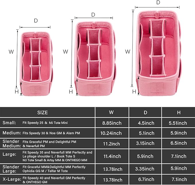 ZTUJO Purse Organizer Insert, Felt Bag Organizer For Handbag Purse Organizer,13 Colors, 6 Size (X-Large, Light Pink)