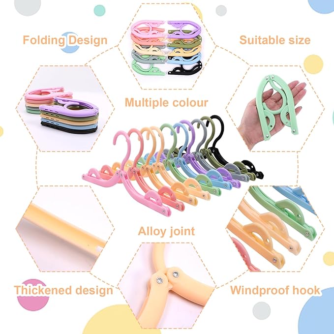 40 Pcs Folding Hangers - Colored, Portable, Foldable for Travel & Home Use, 10 Colors